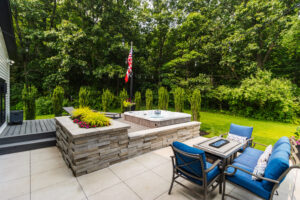 backyard design with table and American flag